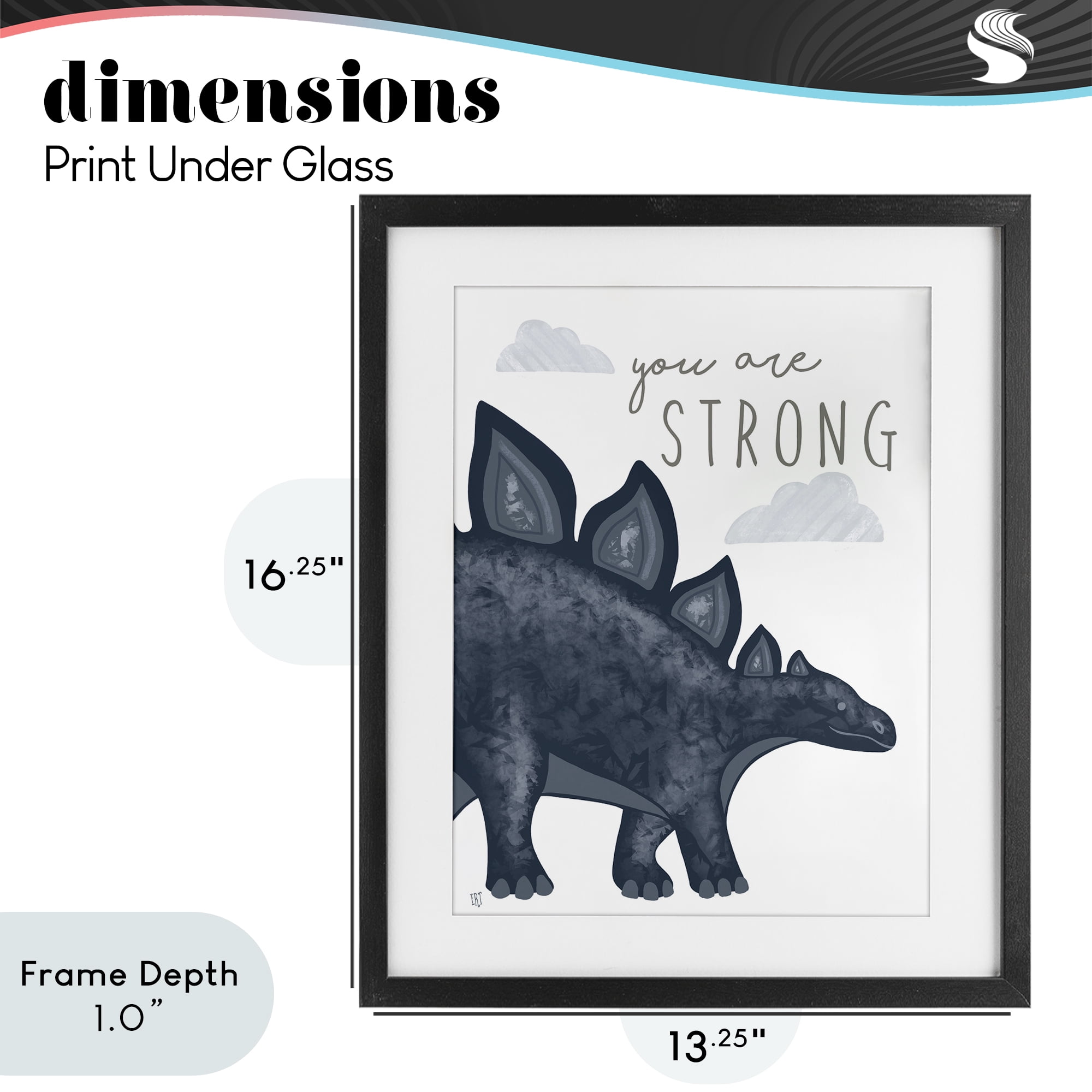 Stupell Industries You Are Strong Dinosaur Black Framed Print Under Glass, design by Elizabeth Tyndall