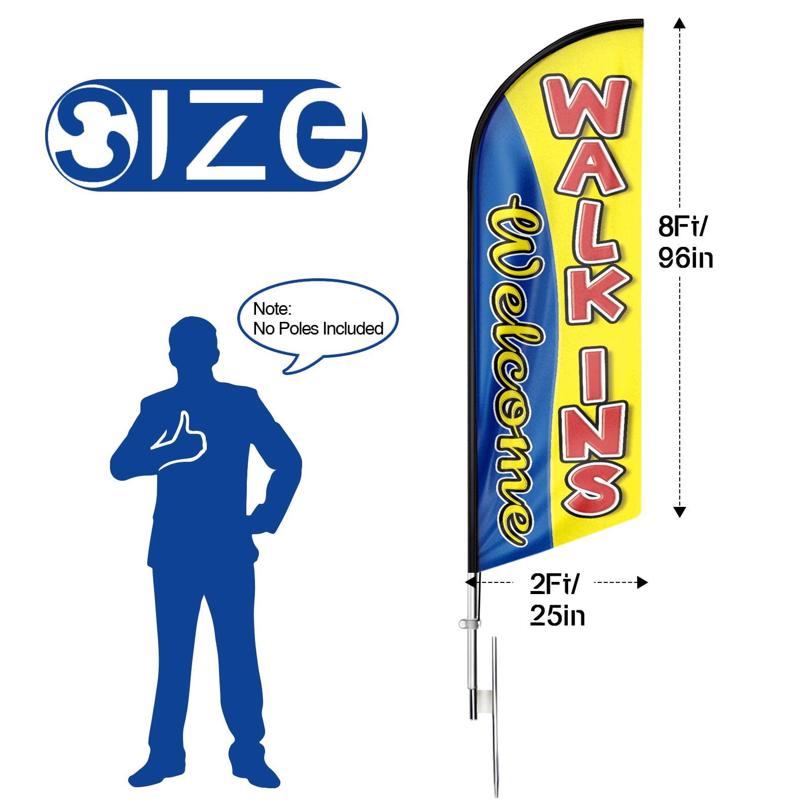 Welcome Walk ins Sign Feather Flag,8FT Welcome Walk ins outdoor advertising flag, Welcome Walk ins Business Sign,Welcome Walk ins Swooper Flag（FLAG ONLY）