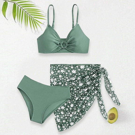 SHenli Girls Swimsuits Size 14-16 Cute Ruffle Modest Bikini Adjustable Straps Tankini 3-Piece Cut Out Girls Bathing Suit size 8