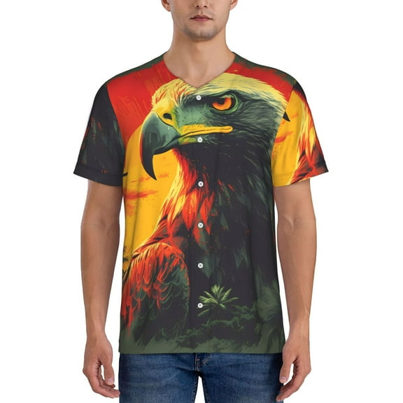 Hirioo Hawaiian Style Bald Eagle for Men's Baseball T-shirt Shirts Short Sleeve Casual Summer Button Stretch T Shirts,Size S-4XL-Small
