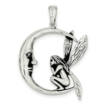 925 Sterling Silver Antiqued Moon, Fairy Shaped Pendant