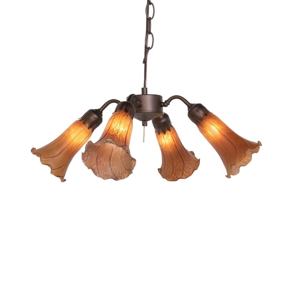 19" Wide Amber Tiffany Pond Lily 4 Light Fan Light