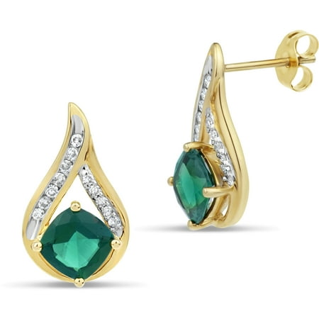 Rainforest Green Topaz And Round White Topaz Swarovski Genuine Gemstone 18kt Gold Over Sterling Silver Swirl Stud Earrings