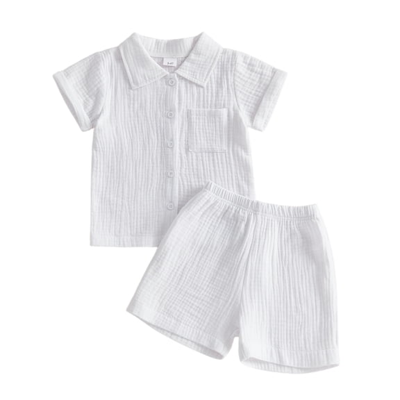 Akiihool Baby Boy Outfit Toddler Kids Boy Summer Clothes 6 12 18 24 Months 2T 3T 4T Short Sleeves Shirt Tops & Casual Shorts Outfit Set(White,12-18 Months)