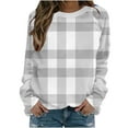 thumbnail image 7 of YUGYXL Womens Sweatshirt Plaid Check Crewneck Top Long Sleeve Loose Fit Pullover Casual Fashion Weekend Sweatshirt Gray Sweatshirt M, 7 of 7