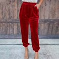 thumbnail image 2 of GILIGEGE Women's Elastic Waist Ankle Length Velvet Joggers Pants Winter Regular Velvet Harem Pant High Waist Yoga Trousers Casual Track Cuff Stretch Trousers with Pockets Red S, 2 of 6