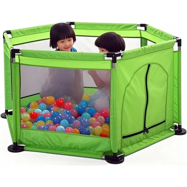 Corral para Bebé Portátil para Interiores y Exteriores con Bolsa de Viaje, Corra de Juegos y Seguridad, Ideal para Actividades de Estimulación, Juegos de Aprendizaje, Incluye Pelotas (VERDE)
