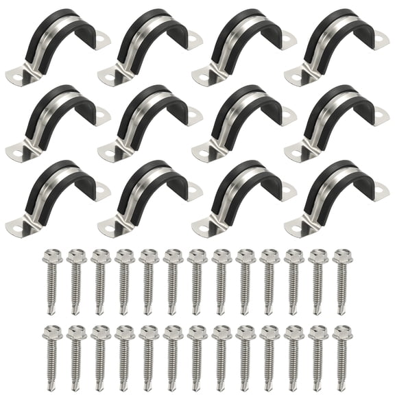 Uxcell 12Pcs Pipe Clamps, 1-1/2 Inch 304 Stainless Steel Rubber Cushioned U Bracket