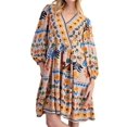 thumbnail image 3 of Women'S V-Neck Long Sleeve Printed Short Dress Loose Casual Bohemian Style Mini Beach Dress Apricot Color XL, 3 of 9