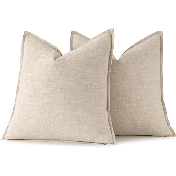 SolTerra Decorative Linen Pillow Covers 20x20 Inch Natural Beige Boho Farmhouse Neutral Couch Throw Pillows for Bed Pack of 2 Accent Modern Pillowcase Sofa Livingroom Home