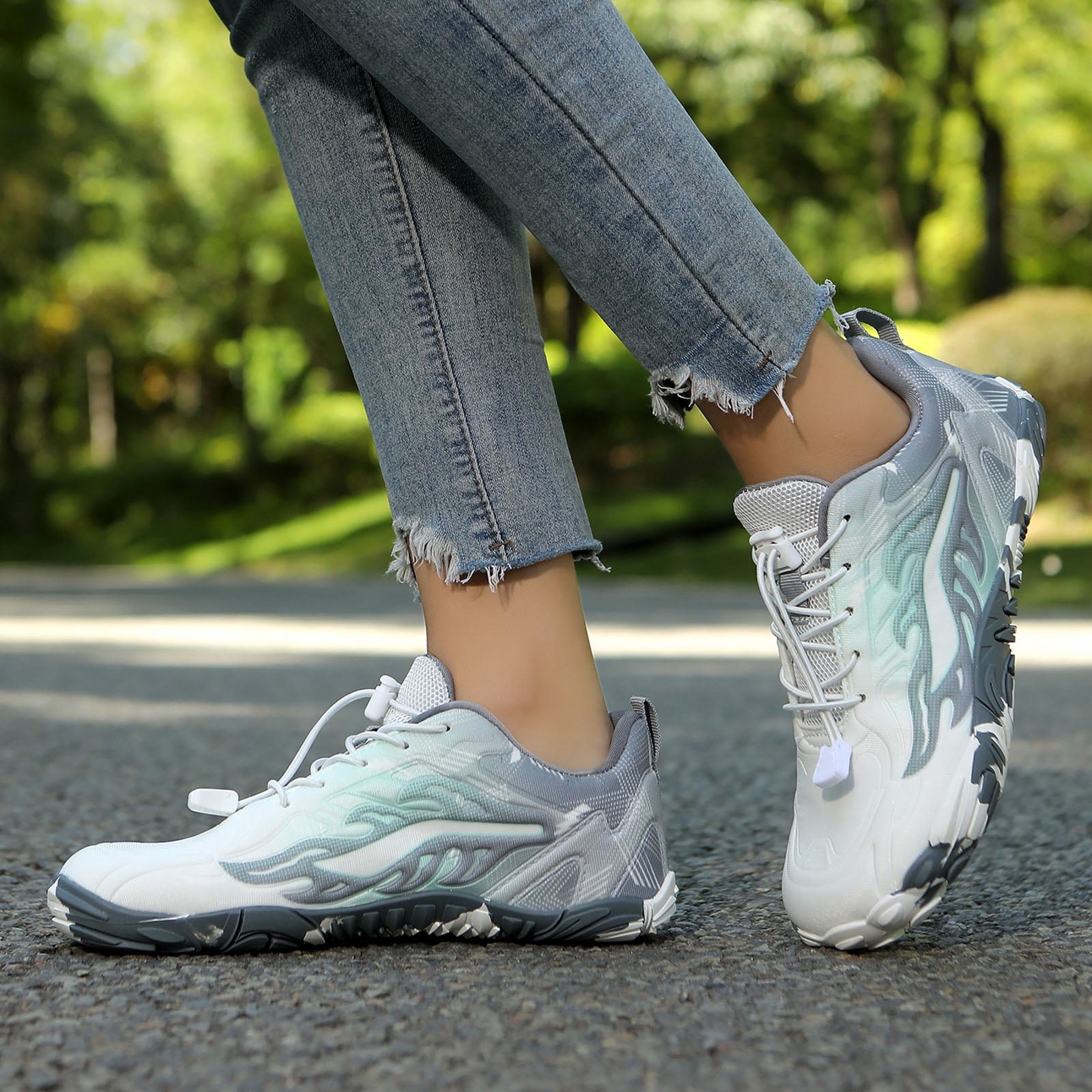 Rokment Women's Men's Barefoot Hiking Climbing Trekking Shoes Outdoor Sport Athletic Wide Toe Waterproof Non Slip Trail-Running Workout Fitness Exercise Trainners Light Gray Size 7