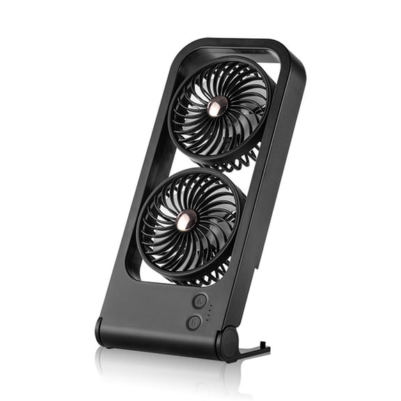 MMJ Table Fan Double Head USB Rechargeable 4 Speeds Silent for Desktop Dorm Home Office 10.6x5.5x1.7in