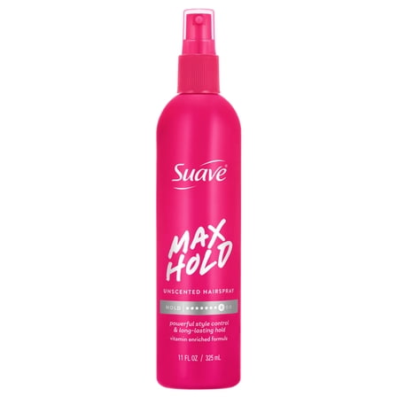 Suave Max Hold Unscented Non-Aerosol Hairspray, Strong Hold, All Hair Types, 11 FL OZ