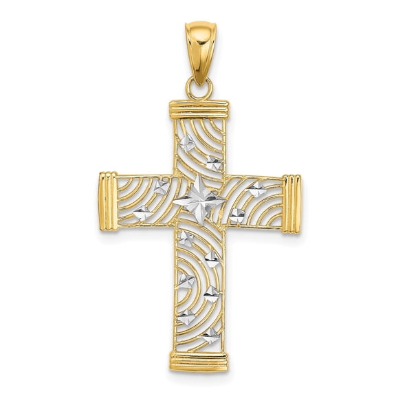 14k Yellow Gold Cross Pendant Charm, Diamond-Cut Cutout Polished Religious Jewelry
