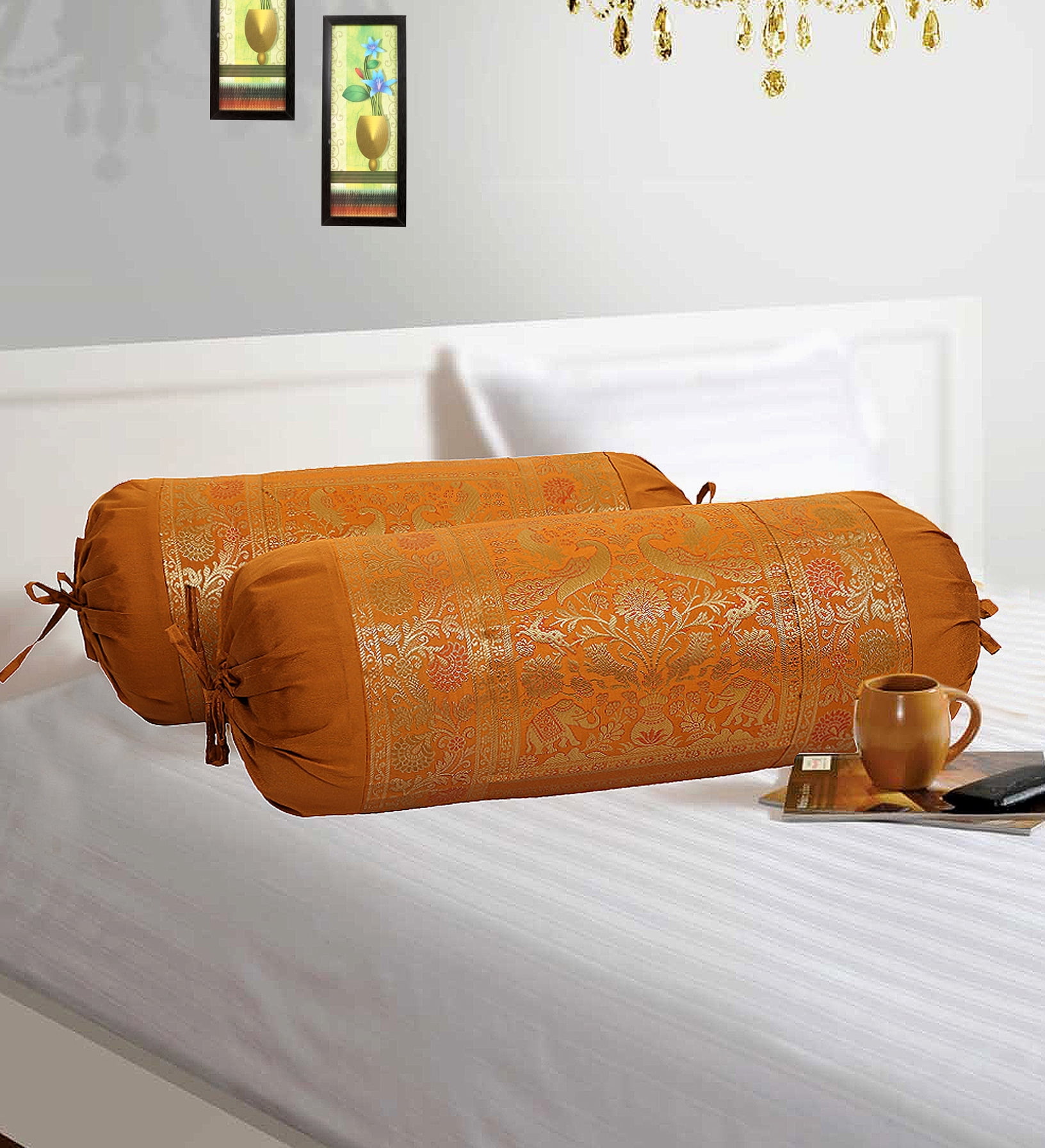 Stylo Culture Traditional Polydupion Cylindrical Hotdog Pillow Bolster