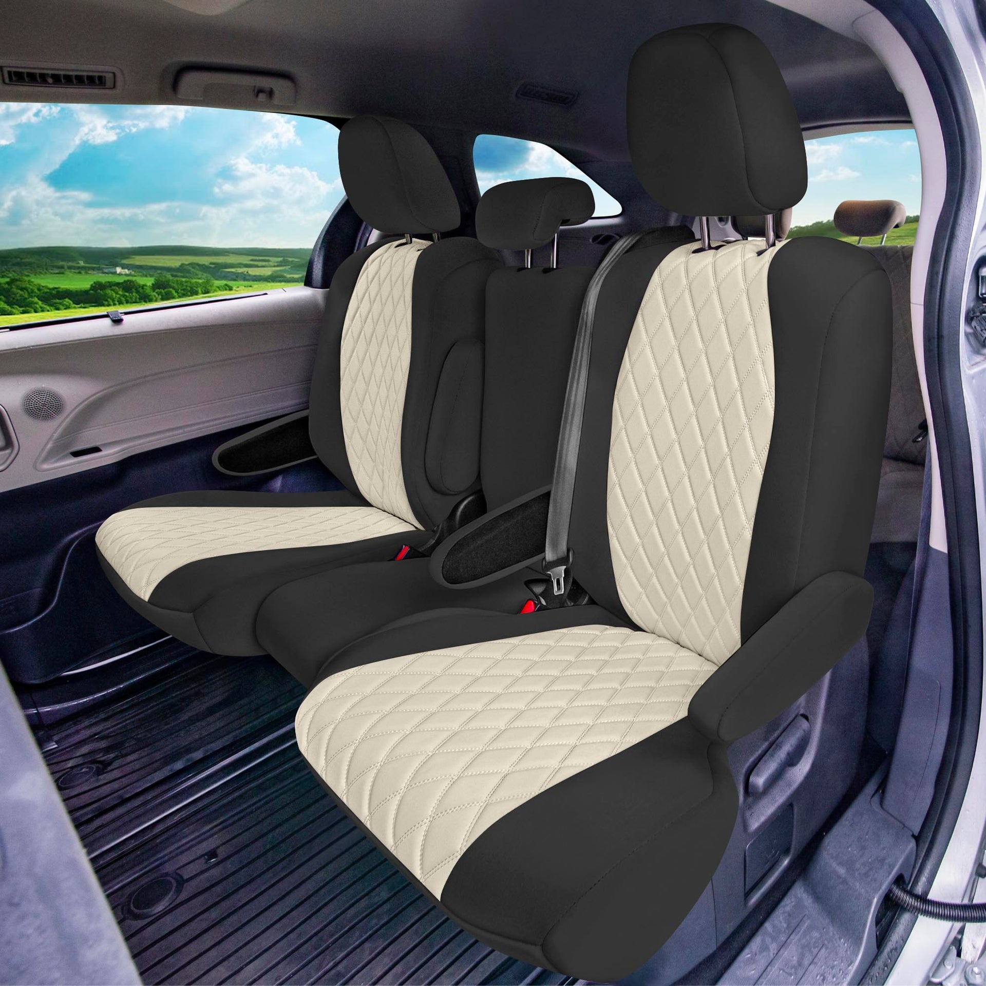For Toyota Sienna 2011-2020 FH Group Neoprene Waterproof Custom Fit Car Seat Covers - Beige/Black 2nd Row