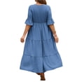 thumbnail image 4 of LWavelet Women's Plus Size Tiered Maxi Dress 3/4 Sleeve V-Neck Ruffle Cuff Casual Loose Dress Sky Blue 4XL, 4 of 5