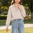 thumbnail image 5 of XRoczxe Girls Striped Rugby Shirt, Long Sleeve Color Block Polo Top with Contrast Collar, Casual Cotton Blend Pullover Sweatshirt for School & Play, 5 of 7