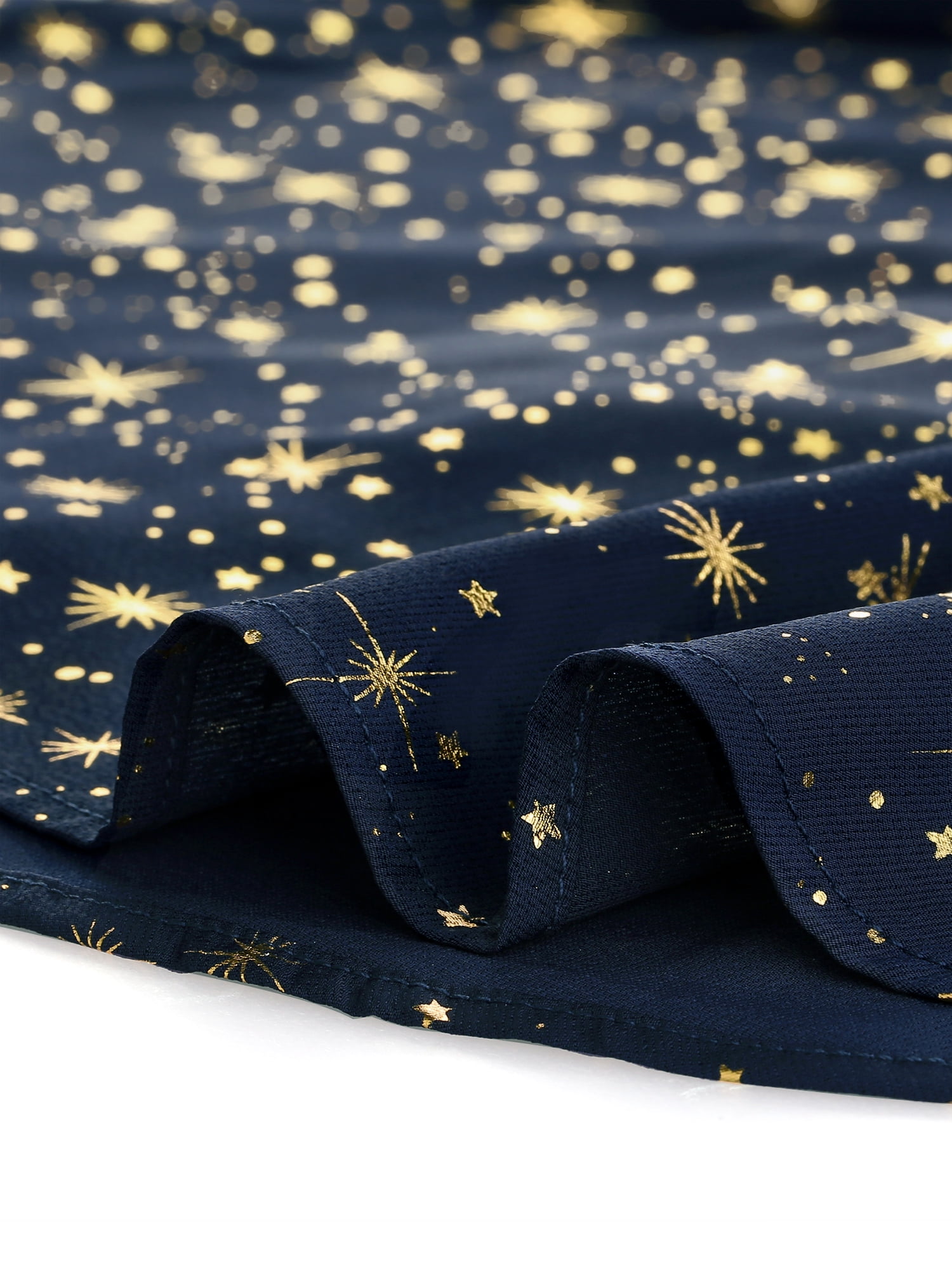 DARING DIVA Stand Collar Metallic Dots Stars Blouse Top M Dark Blue