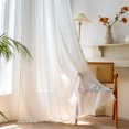 thumbnail image 3 of BCLBUSTE Boho  Curtains 108 inches Long for Living Room 2 Panels Set, Ivory White Light Filtering Embroidery Linen Curtains  52" W x 108" L, 3 of 8