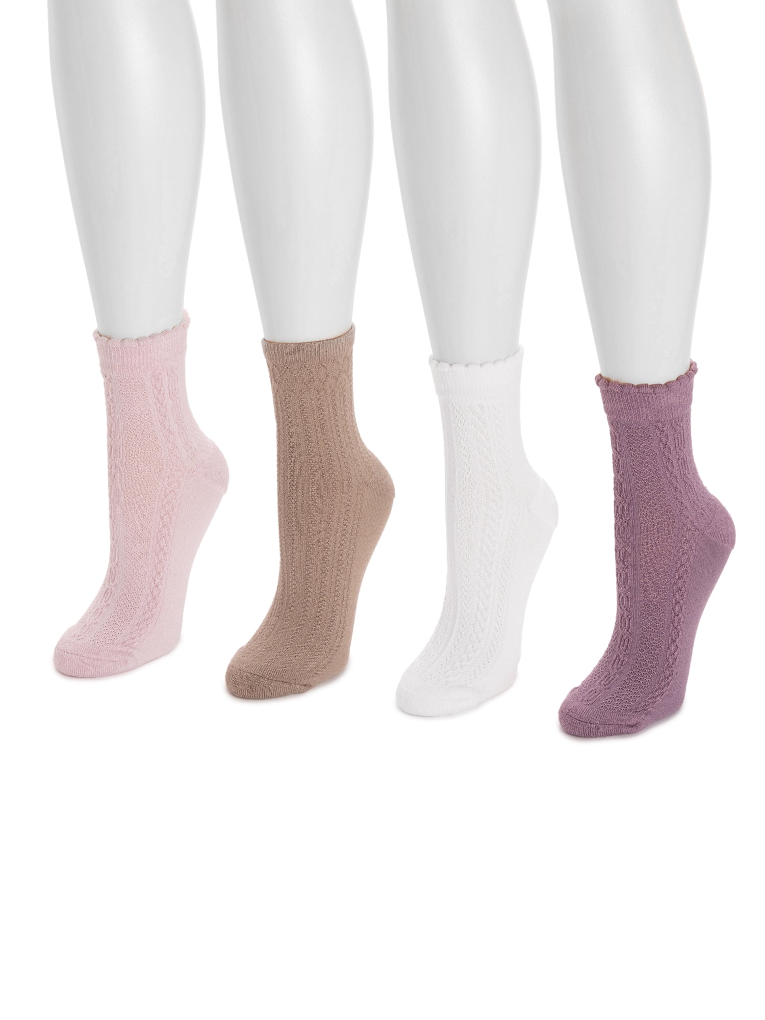 MUK LUKS Women's Dream Step Quarter Crew Socks, 4 Pair Pack