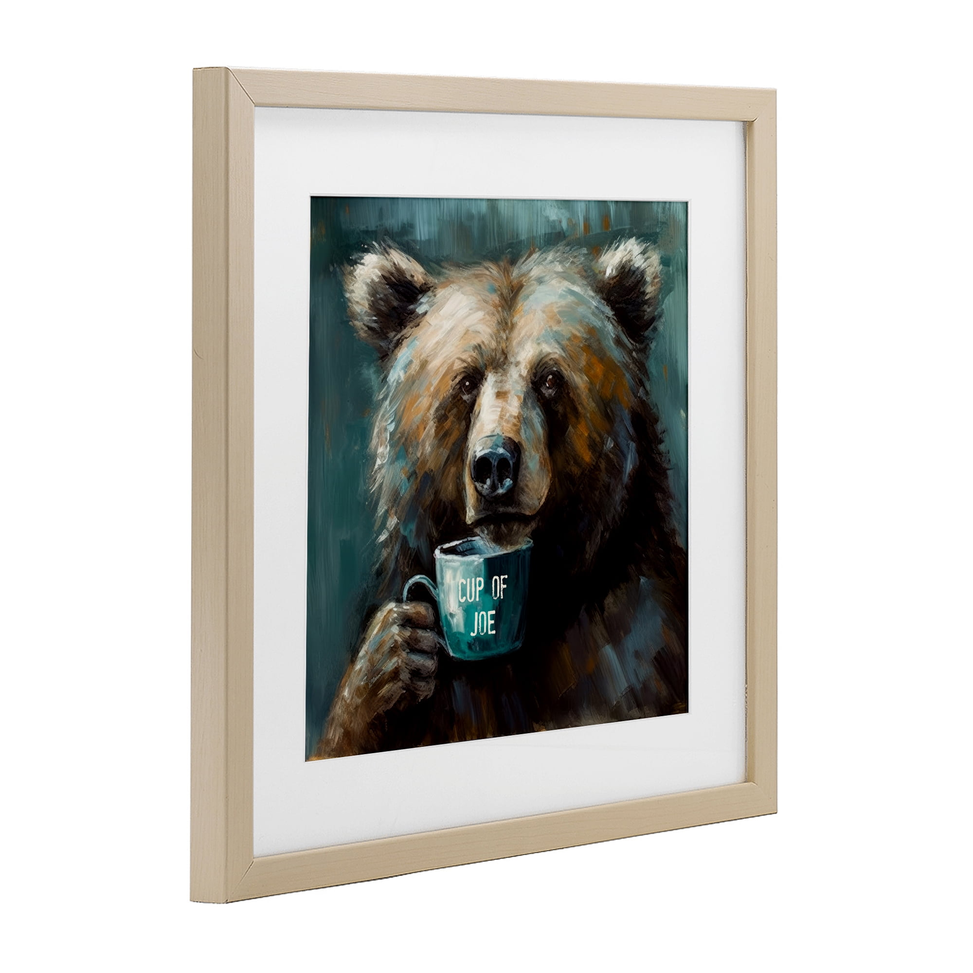 Stupell Industries Bear with Cup Of Joe Birch Framed Print Under Glass, design by Tina LeCour