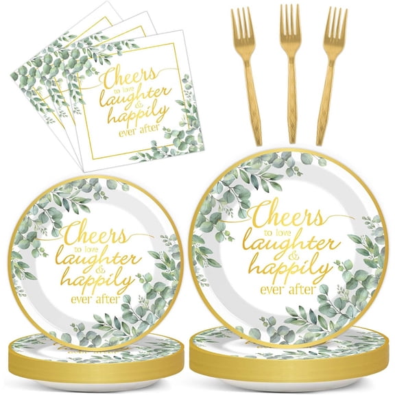 Eucalyptus Leaves Bridal Shower Party Supplies Plates and Napkins Sage Green Tableware Disposable Dessert Dinnerware for Wedding Engagement Anniversary Decor