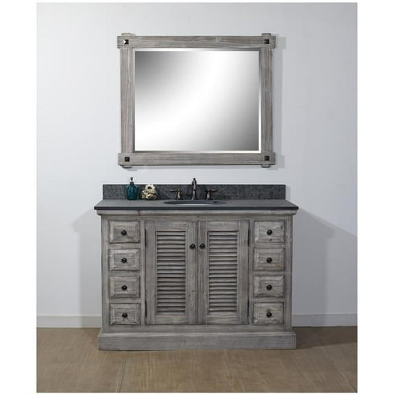 WK1948-G-MG TOP 48 in. Rustic Solid Fir Single Sink Vanity in Grey Driftwood With Polished Textured Surface Granite Top-No Faucet
