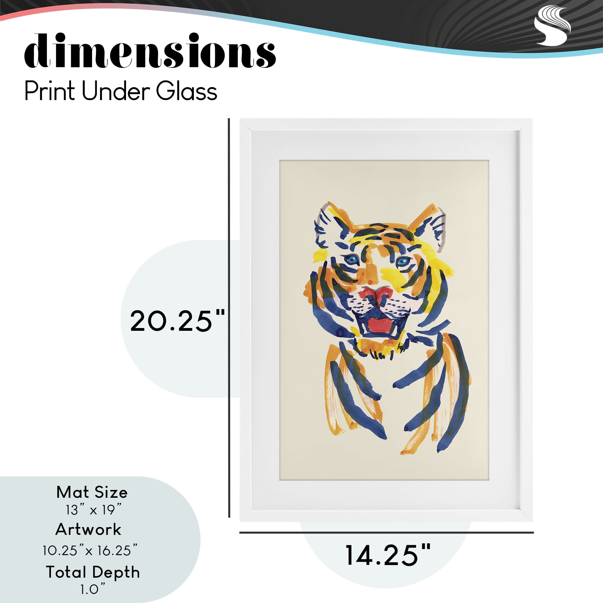 Tiger Roar Watercolor White Framed Print Under Glass, design by Karolina Sato