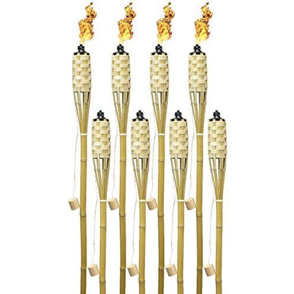 8 Pack Outdoor Bamboo Tiki Torches – 60” Long Yard Decor & Mosquito Repellent