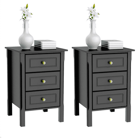 2 set of 3-drawer tall nightstand end table bedside table with gold handle  bedroom furniture