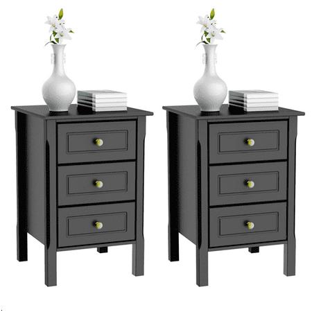 2 Set Of 3 Drawer Tall Nightstand End Table Bedside With Gold 2 Set Of 3 Drawer Tall Nightstand End Table Bedside With Gold Handle Bedroom Furniture