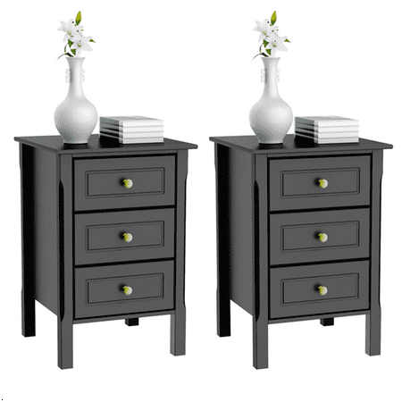 2 set of 3-drawer tall nightstand end table bedside table with gold