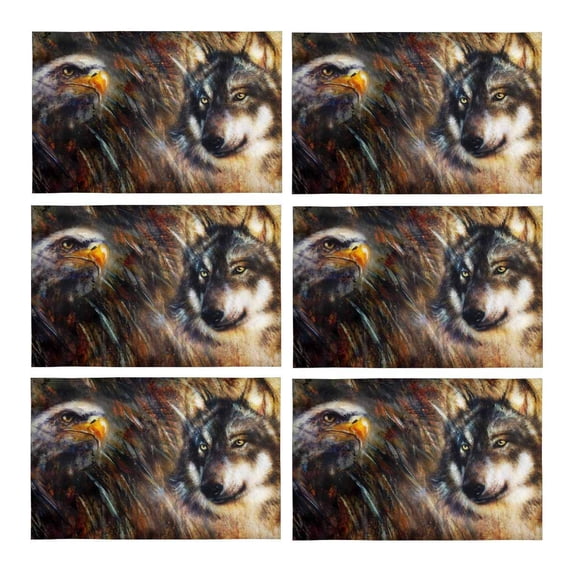 MKHERT Cool Wolf and Eagle Color Painting Placemats Table Mats for Dining Room Kitchen Table Decoration 12x18 inch,Set of 6