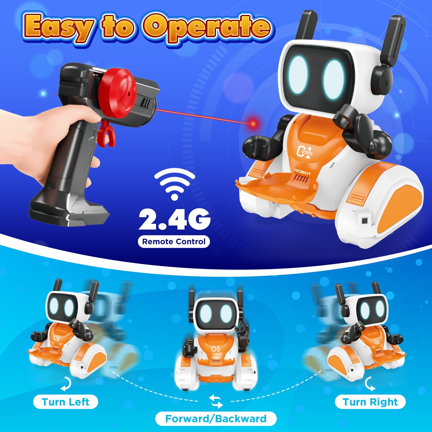 HopeRock Robot Toy for Kids 2-6, 2.4GHz Remote Control Robot with Infrared Tracking, Music & LED Eyes, Movable Arm , Electronic Toys Christmas Birthday Gift for Boys & Girls Ages 3-6.