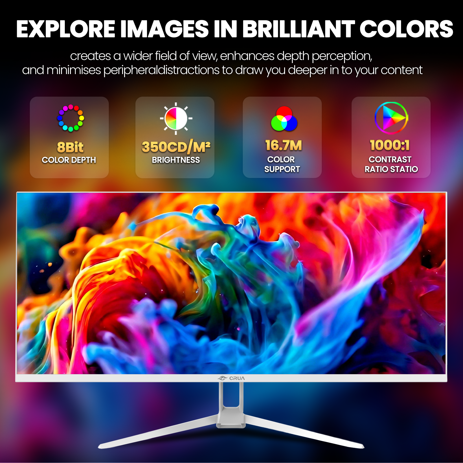 CRUA 34'' 120Hz IPS Ultrawide Gaming Monitor, WFHD 2560X1080, 21:9, Computer Monitors with Built-in Speakers, FreeSync, 120% sRGB, DP1.4 & HDMI1.4, Wall Mountable Installs-White