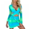 thumbnail image 6 of JUNWELL Women 2 Piece Outfits Dress Sexy V Neck Long Sleeve Bodysuit And Skirts Club Outfits, 6 of 7