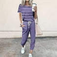 thumbnail image 3 of Scyoekwg 2 Piece Outfits For Women Tracksuit Striped Short Sleeve Round Neck Tops Pullover Drawstring Jogger Set Workout Outfits (Purple,XXXL), 3 of 5