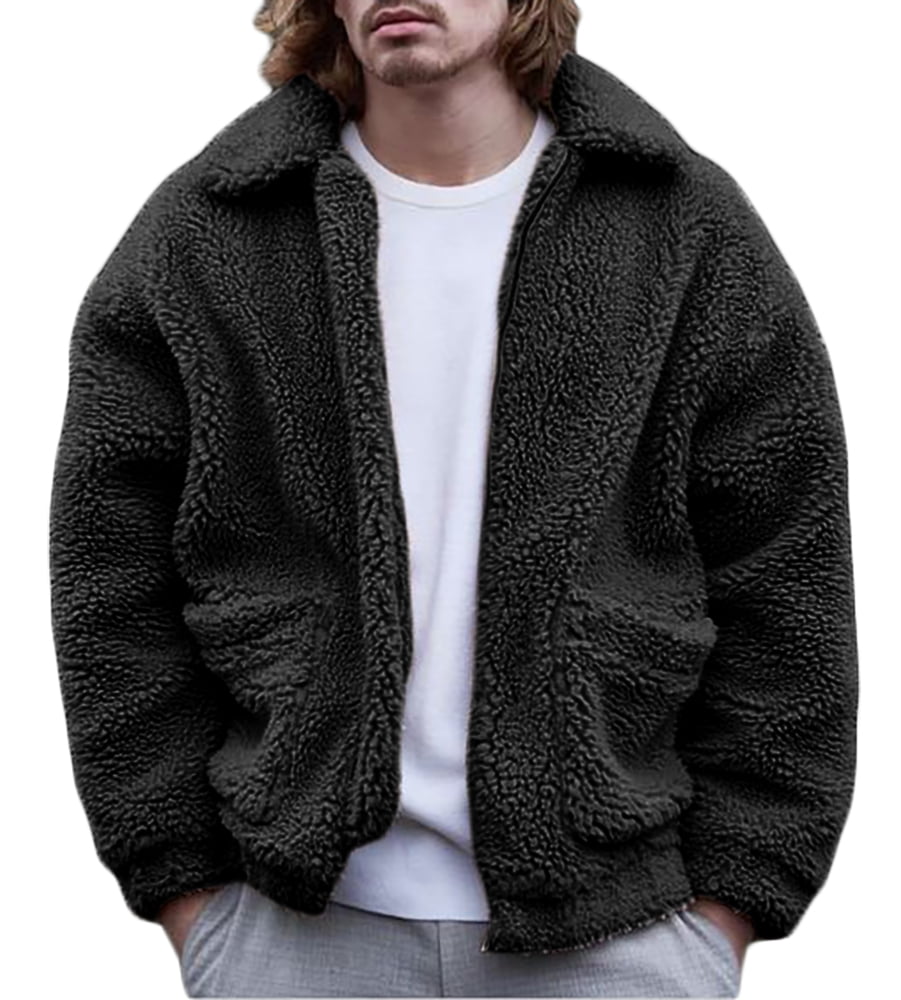 Mens Sherpa Fleece Zipper Up Jacket 