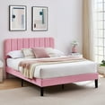 thumbnail image 2 of VECELO Queen Size Upholstered Beds, Modern Platform Bed Frame with Adjustable Headboard, Wooden Slats Support/No Box Spring Needed, Pink, 2 of 12