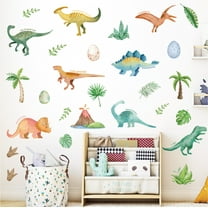 56 Pcs Dinosaur Decals Watercolor Cartoon Forest Wall Stickers Self Adhesive Removable Peel and Stick for Kids Bedroom Playroom Living Room DIY Decorations Decals