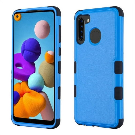 Samsung Galaxy A21 Phone Case Hybrid 3 Layers Body Rugged Hard & Silicone TPU Shockproof Impact Armor Rubber [Military drop-test standard] Protective Cover [BLUE] Case for Samsung Galaxy A21 (2020)