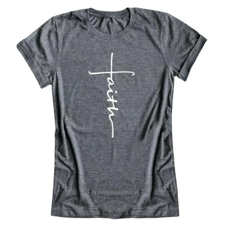 Fancyleo Women Round Neck T- Shirt Vest Summer Fashion Faith Letter Print T-shirt Top Female