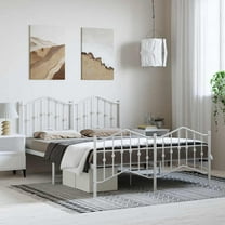 vidaXL Full Metal Bed Frame with Headboard & Footboard, Sturdy Steel, White, No Mattress