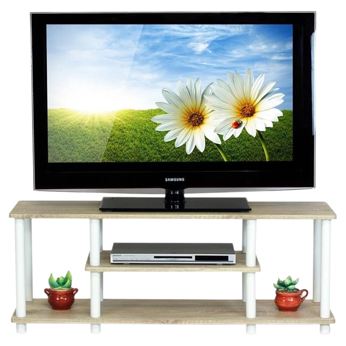 Furinno Turn-N-Tube No Tool 3-Tier Entertainment TV Stands, Oak/White
