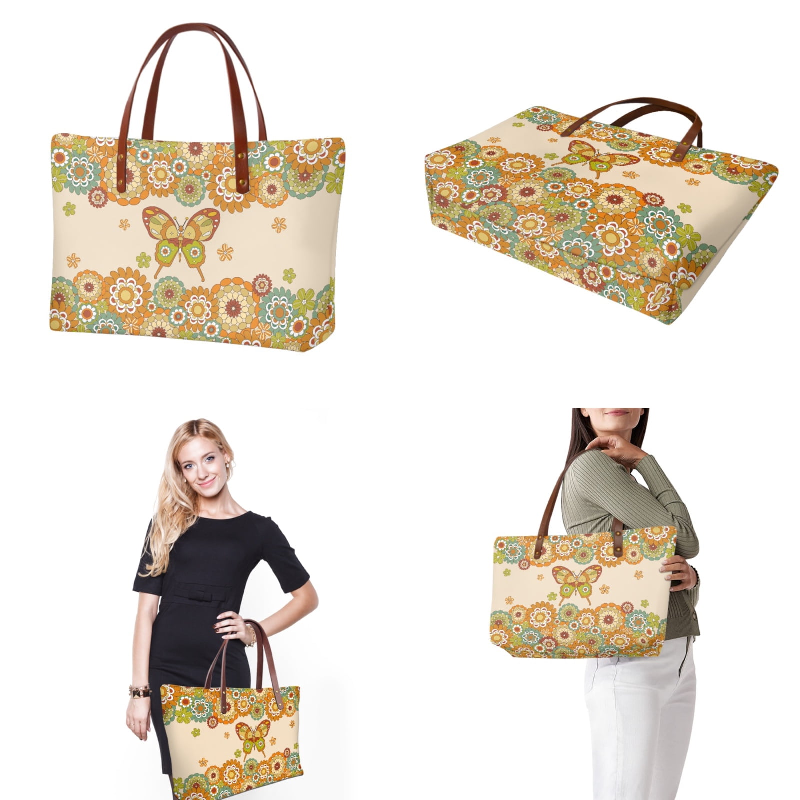 ZUXONGSY Boho Butterfly Mandala Print 2 PCS Handbags and Wallet Set Multifunctional Top Handle Satchel Shoulder Bag Work Bag with Matching PU Wallet for Outings Hiking