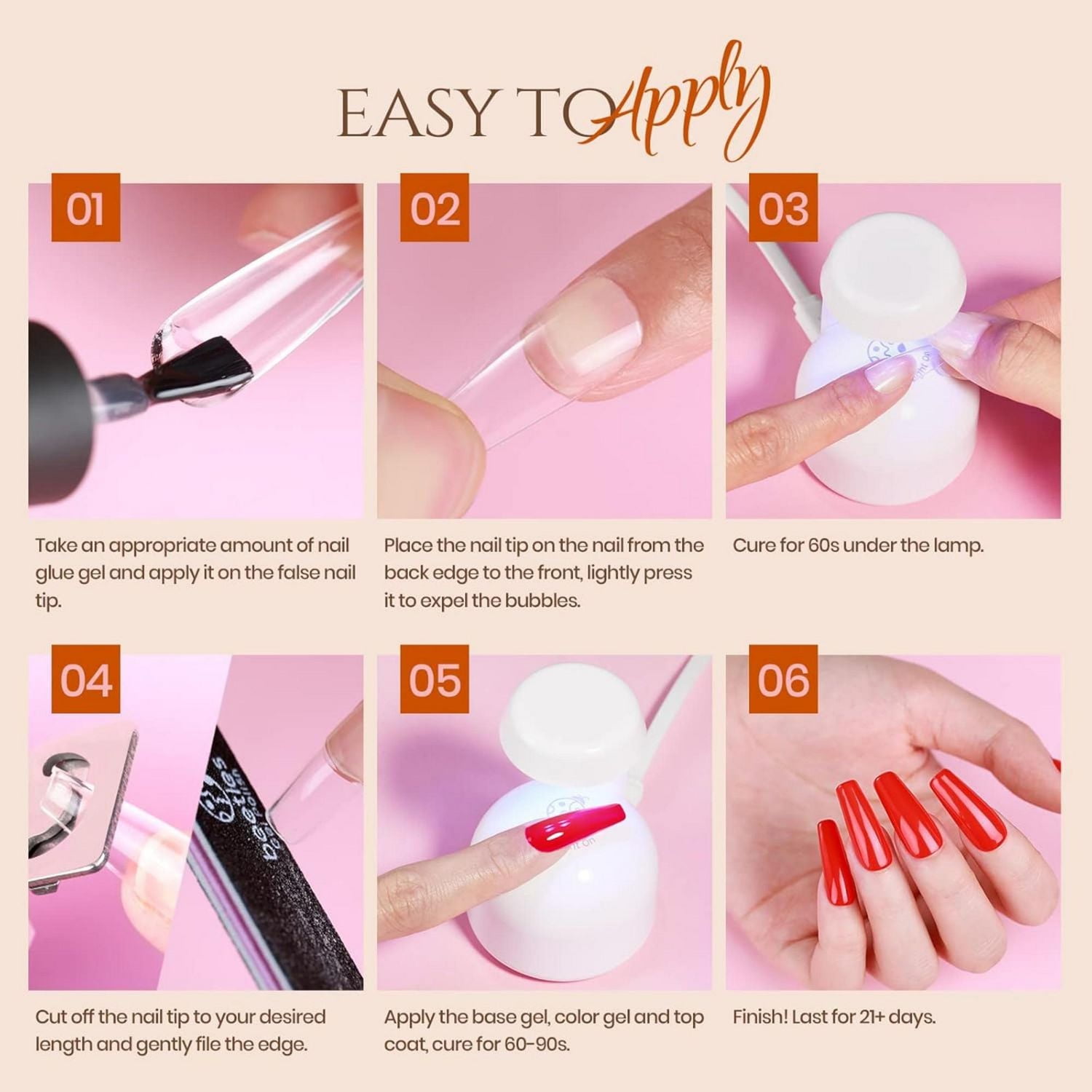 Ensemble d'ongles en gel Beetles, extensions d'ongles faciles, colle gel 5 en 1 avec 240 faux ongles préformés en amande moyenne et lampe UV, coupe-ongles en acrylique, cadeaux d'art DIY pour elle