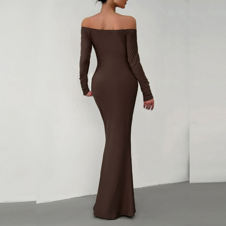 Lindreshi Fall Dresses for Women 2025 Homecoming Dresses Women's Fashion  Solid Color Straight Shoulder Cultivate One's Moral Integrity Dresses -  Walmart.com