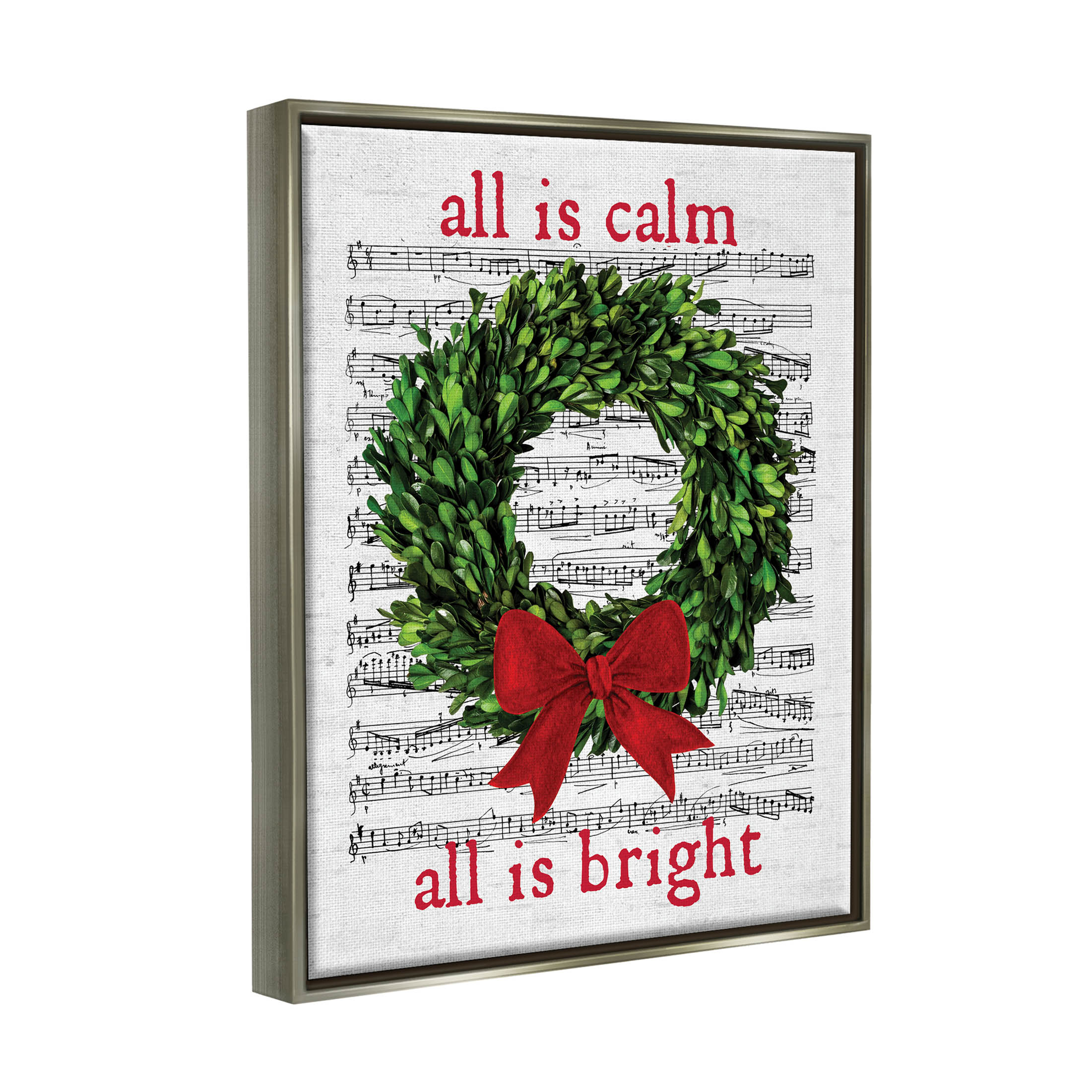 Stupell Industries All Is Calm Christmas Song Graphic Art Luster Gray Floating Framed Canvas Print Wall Art, Design by Lettered and Lined