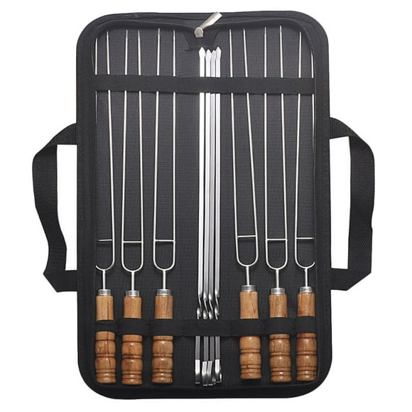 MasteelfCA 10Pcs BBQ Skewers for Grilling Stainless Steel Wood Skewers with Storage Bag